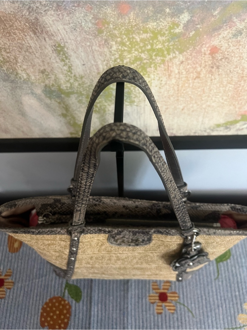 Coach 2013 Alexandra Straw Tote with Exotic Python Leather Trim - Picture 6 of 14